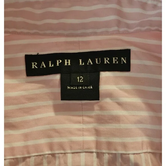 Ralph Lauren Pink Striped Puff Sleeve Button Up Shirt Women's Size 12 - Picture 3 of 5